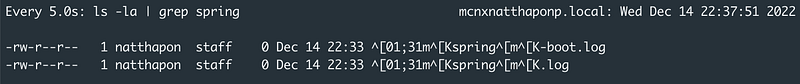 watch output showing escaped color codes instead of red