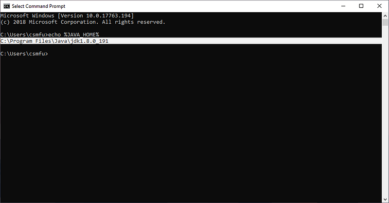 Command Prompt printing the JAVA_HOME path
