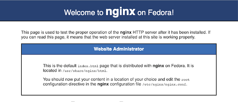 Nginx welcome page in the browser